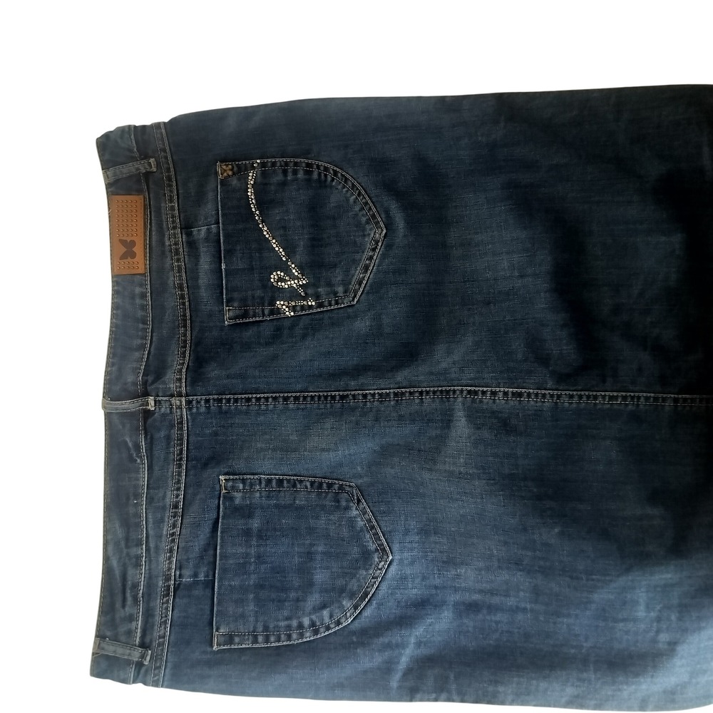 Weekend Max Mara Denim Midi Skirt Dark Wash Rhinestone Butterfly Size 16 US - Picture 4 of 8